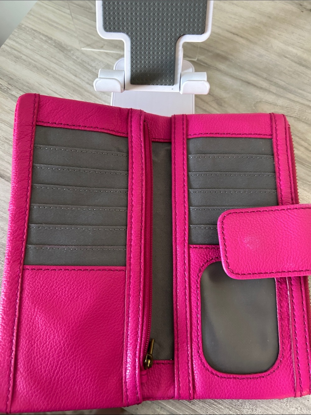 Fossil Bright Pink Leather Zip Wristlet Wallet - Picture 8 of 11